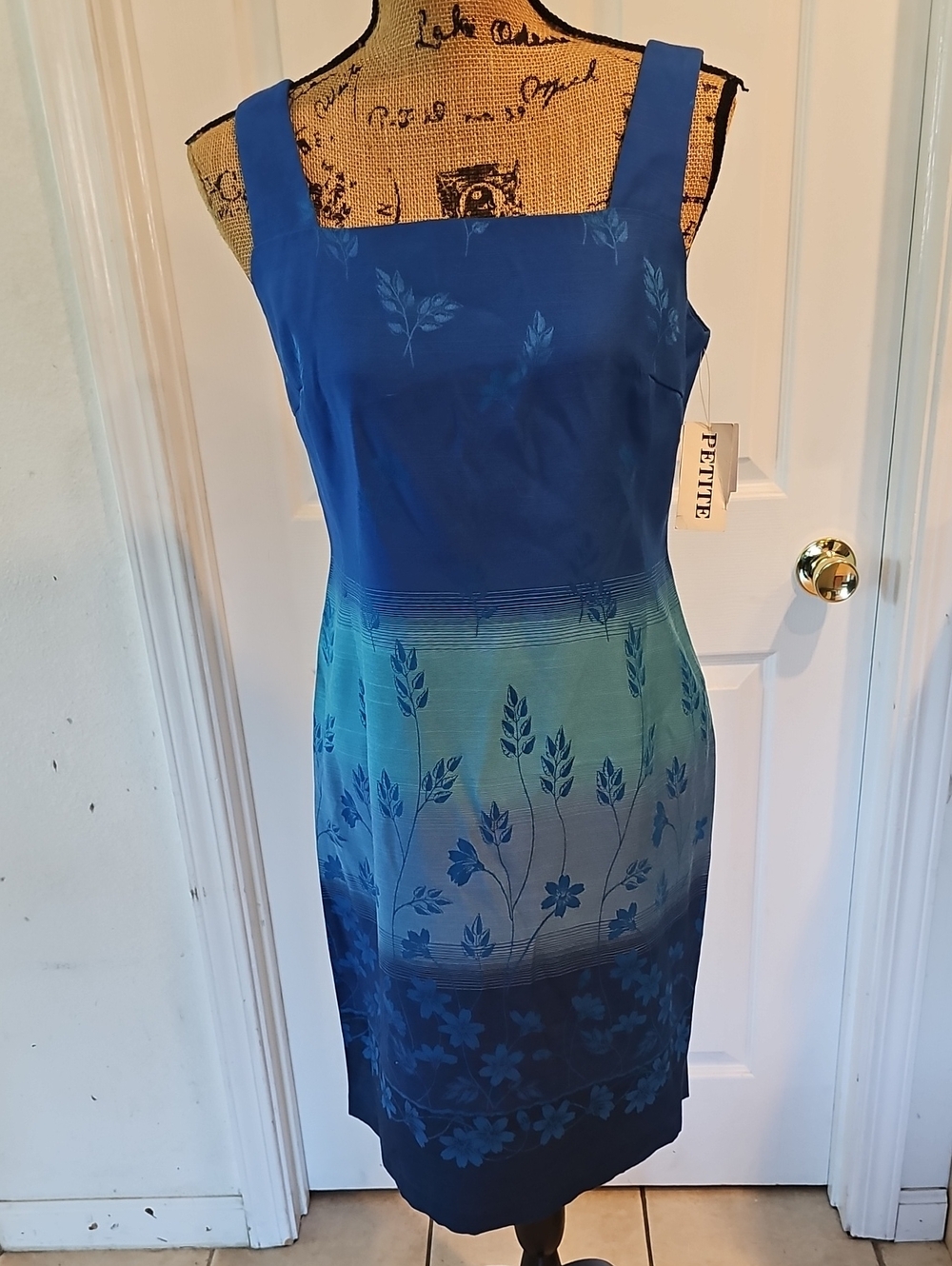 Sleeveless Blue Ombre Floral Midi Dress